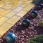 Private landscaping client, plum slate mulch with ceramic glazed balls, using Kilsaran paving. Western Plant Nursery, Sligo